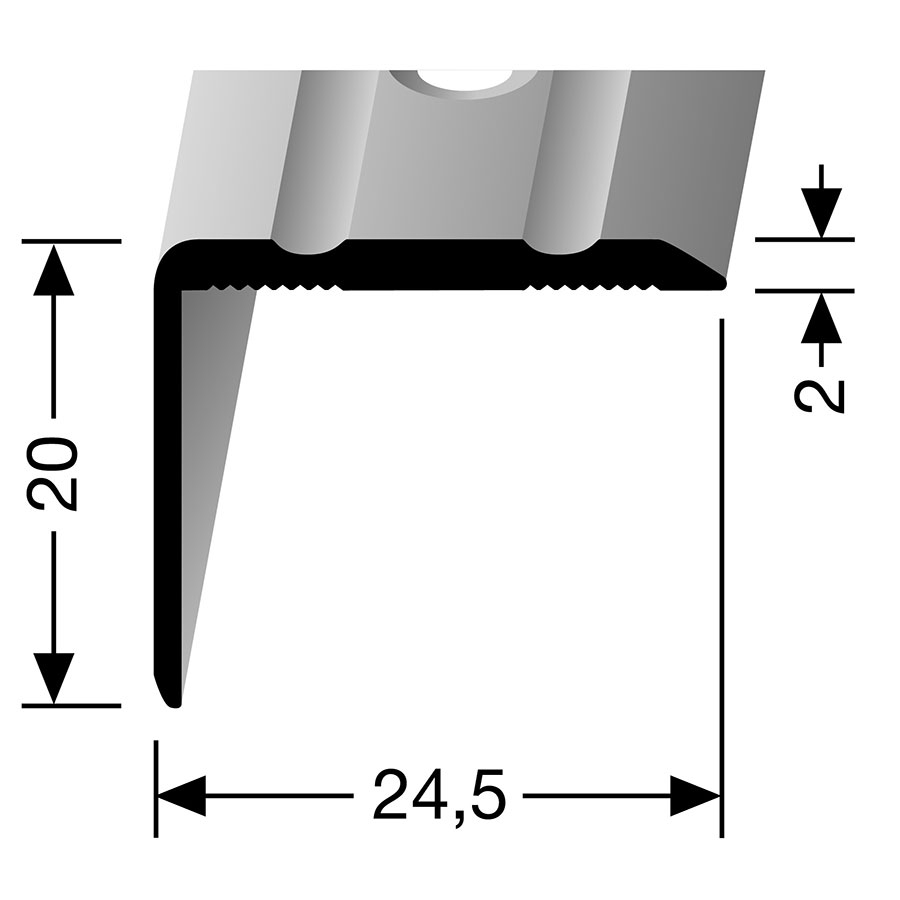 PARKETTFREUND Winkelprofil Alu eloxiert Edelstahl Schrauben und Dübel Übergangsschiene grau, 200 cm, 20 mm Image