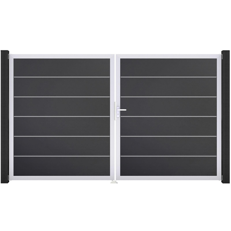 GroJa Doppeltor BasicLine Premium PVC-Steckzaun Anthrazit , DIN Rechts, Silber EV1