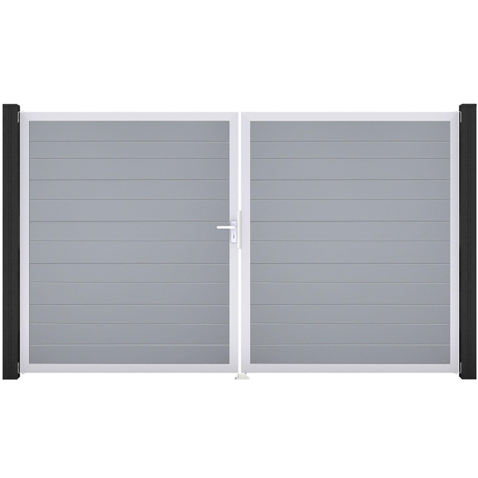 GroJa Doppeltor BasicLine schmal PVC-Steckzaun Silbergrau , DIN Links, Silber EV1