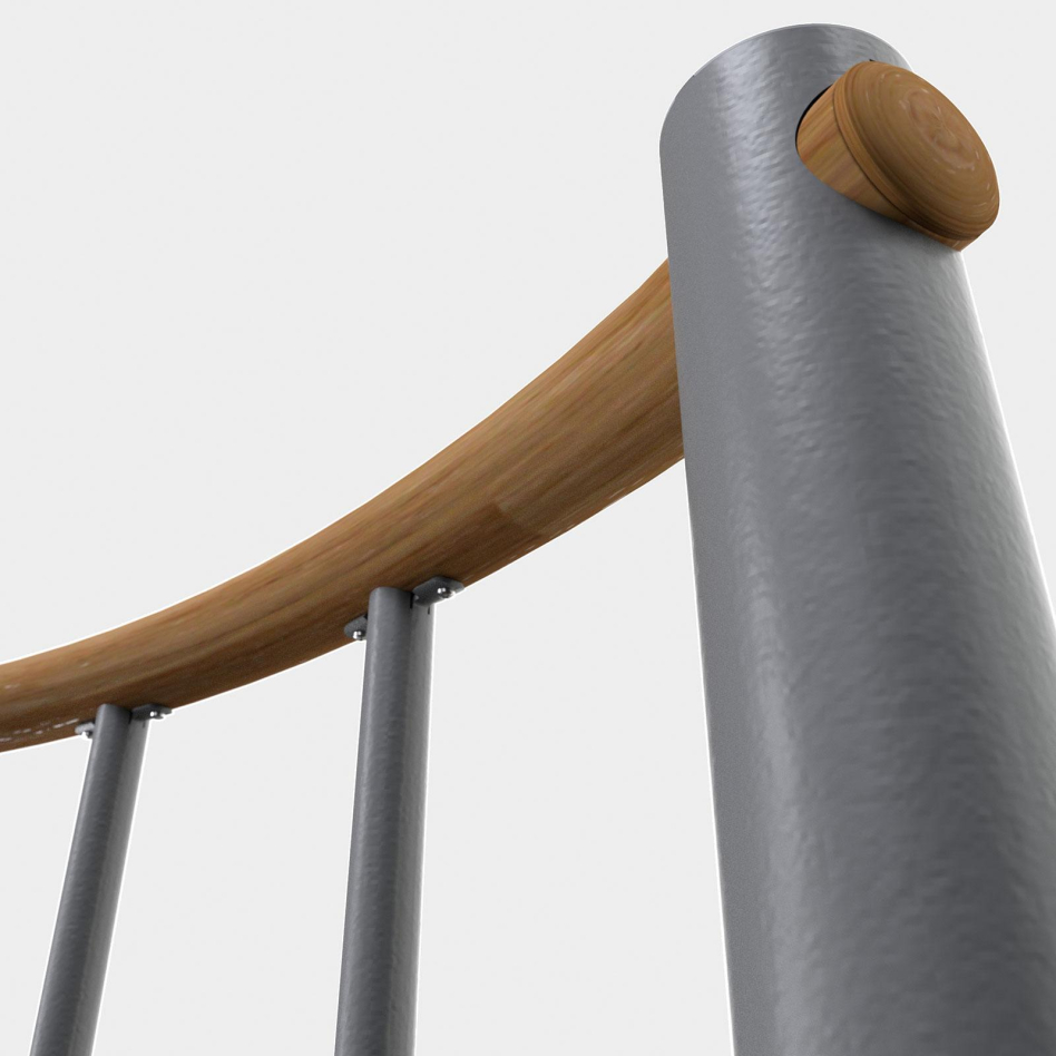 Minka balustrade grise avec barres verticales et main courante bois rond, 160 cm, Chêne,laqué