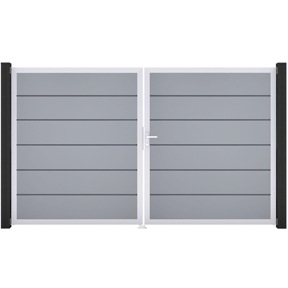 GroJa Doppeltor BasicLine Premium PVC-Steckzaun Silbergrau , DIN Rechts, Silber EV1