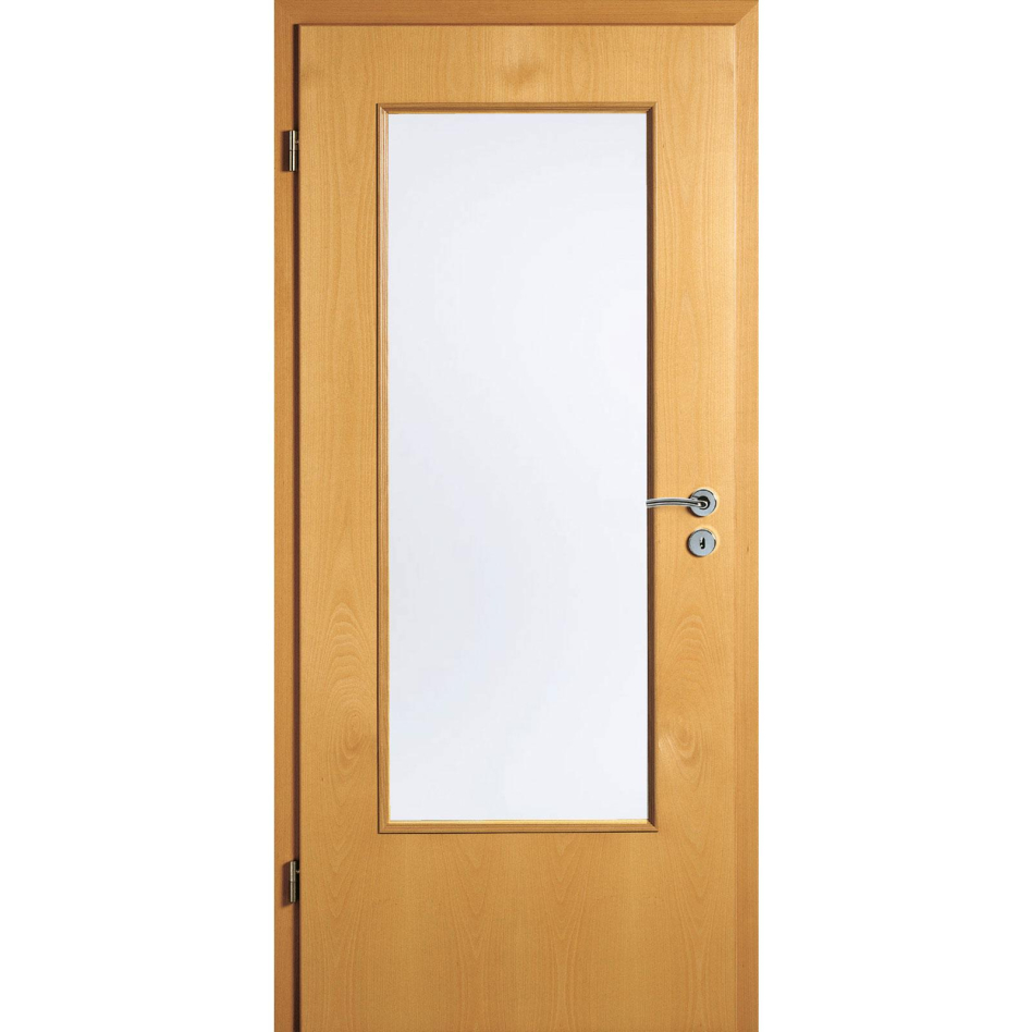 Kilsgaard Zimmertür mit Lichtausschnitt/Glas Buche Lamikor Typ 43/LA Rundkante, DIN Links, 860x2110 mm,Satinato (ESG)