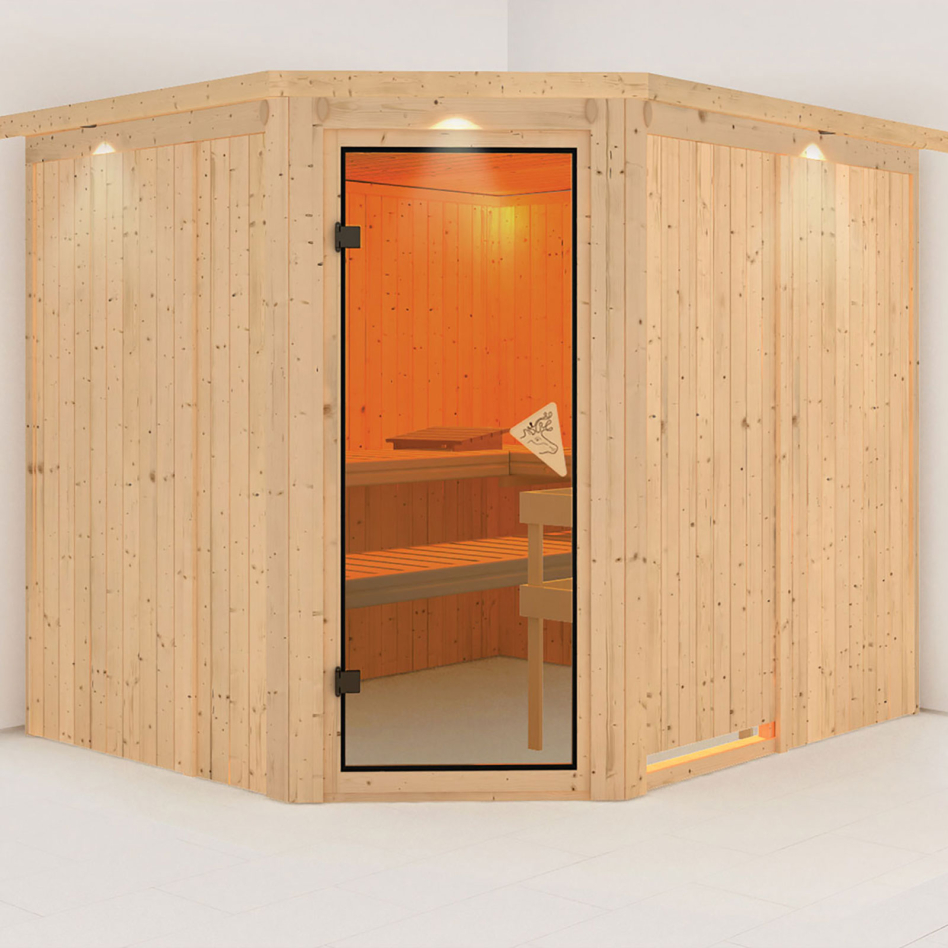Karibu Sauna Malin, sans poêle, avec costière de toiture,bronzé,Porte tout verre