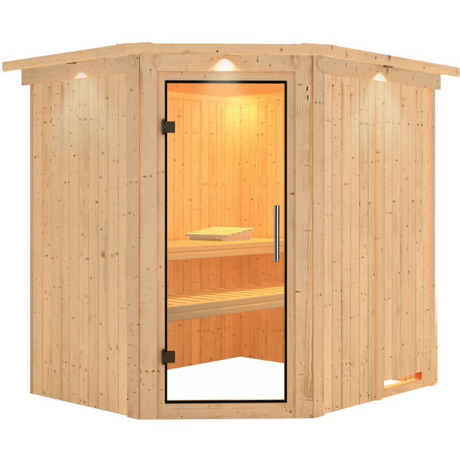 Sauna Karibu Lilja, sans poêle, avec costière de toiture,Porte tout verre,vitrage claire