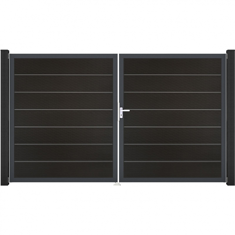 GroJa Doppeltor Solid Grande Premium Steckzaun Schwarz co-extrudiert, DIN Links, Anthrazit DB 703