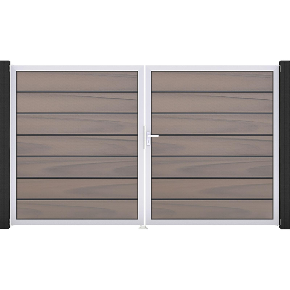 Portail double GroJa Solid Grande Premium à lames emboîtables bi-color co-extrudé, DIN droite, argent EV1