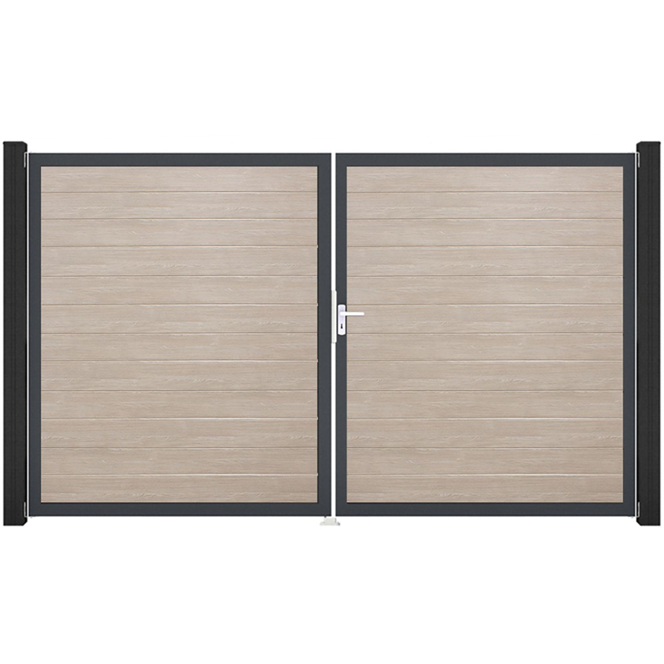 GroJa Doppeltor BasicLine schmal PVC-Steckzaun Sheffield Oak , DIN Rechts, Anthrazit DB 703