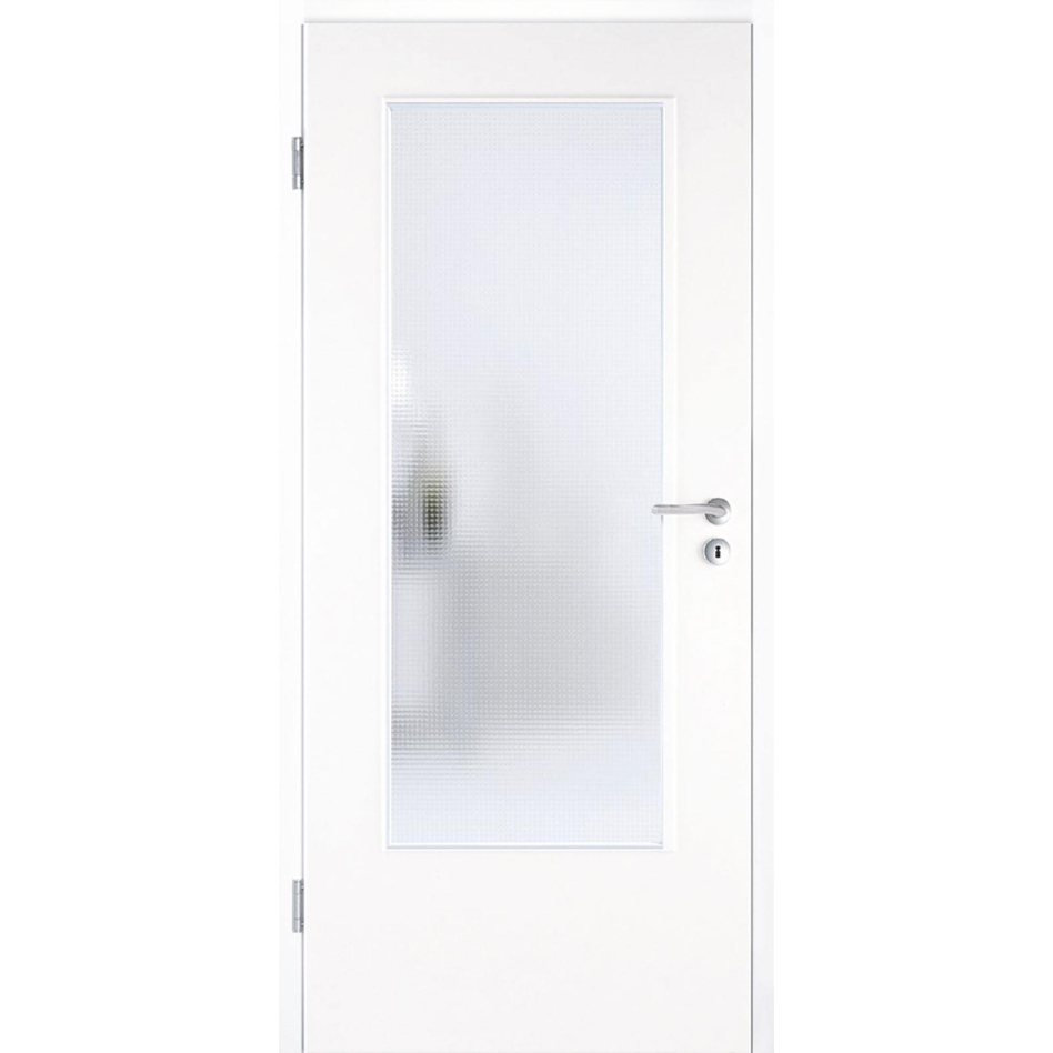 Kilsgaard Zimmertür mit Lichtausschnitt/Glas Weiß lackiert Lamikor Typ 43/LA Rundkante, DIN Links, 735x1985 mm,Mastercarré (ESG)