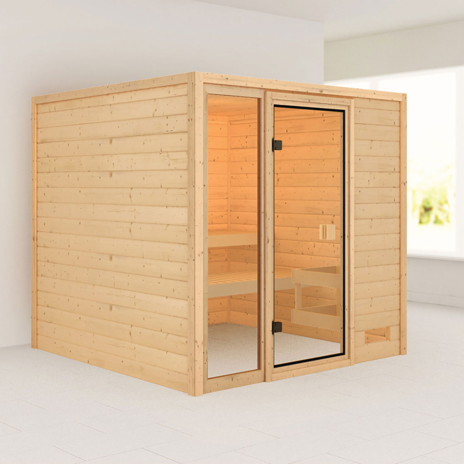 Sauna Karibu Woodfeeling Jutta, sans poêle, sans corniche