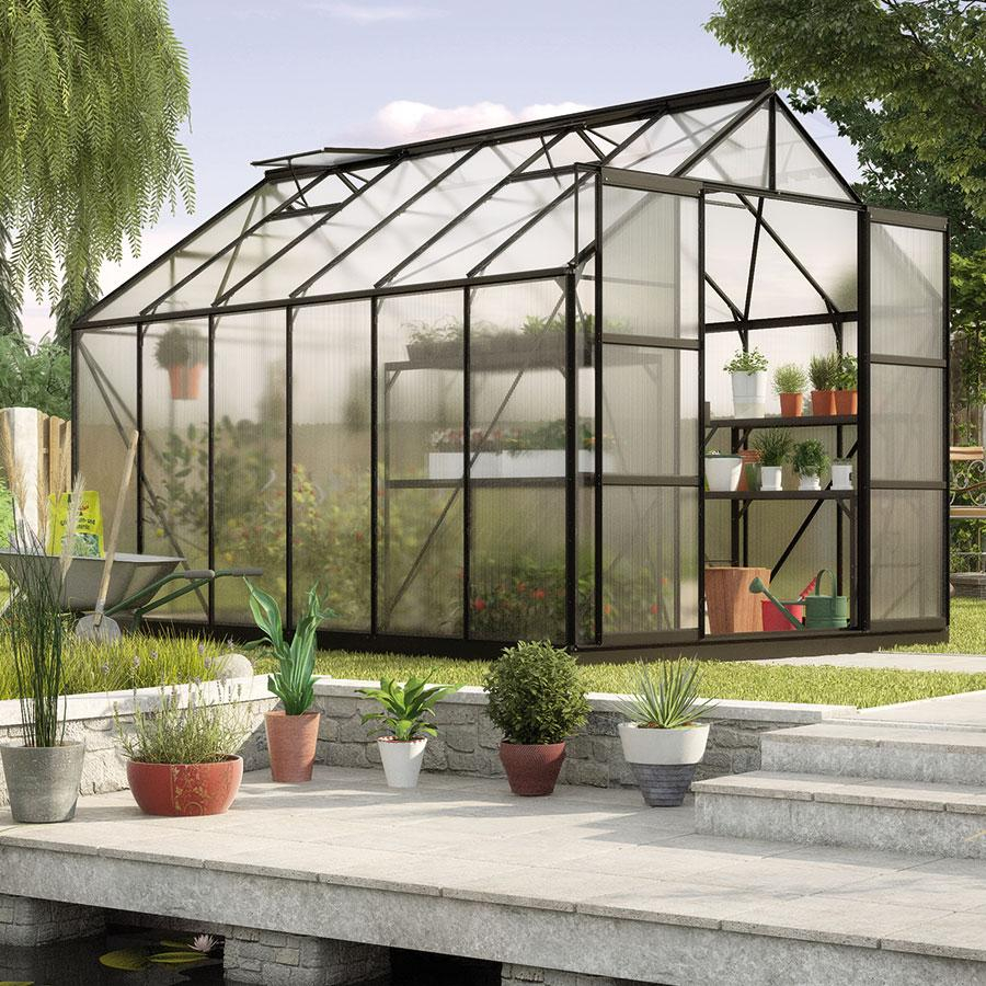 Vitavia Gewächshaus Uranus Tomatenhaus Schwarz, 6 mm, 383x257x248 cm (LxBxH),HKP (Hohlkammerplatten)