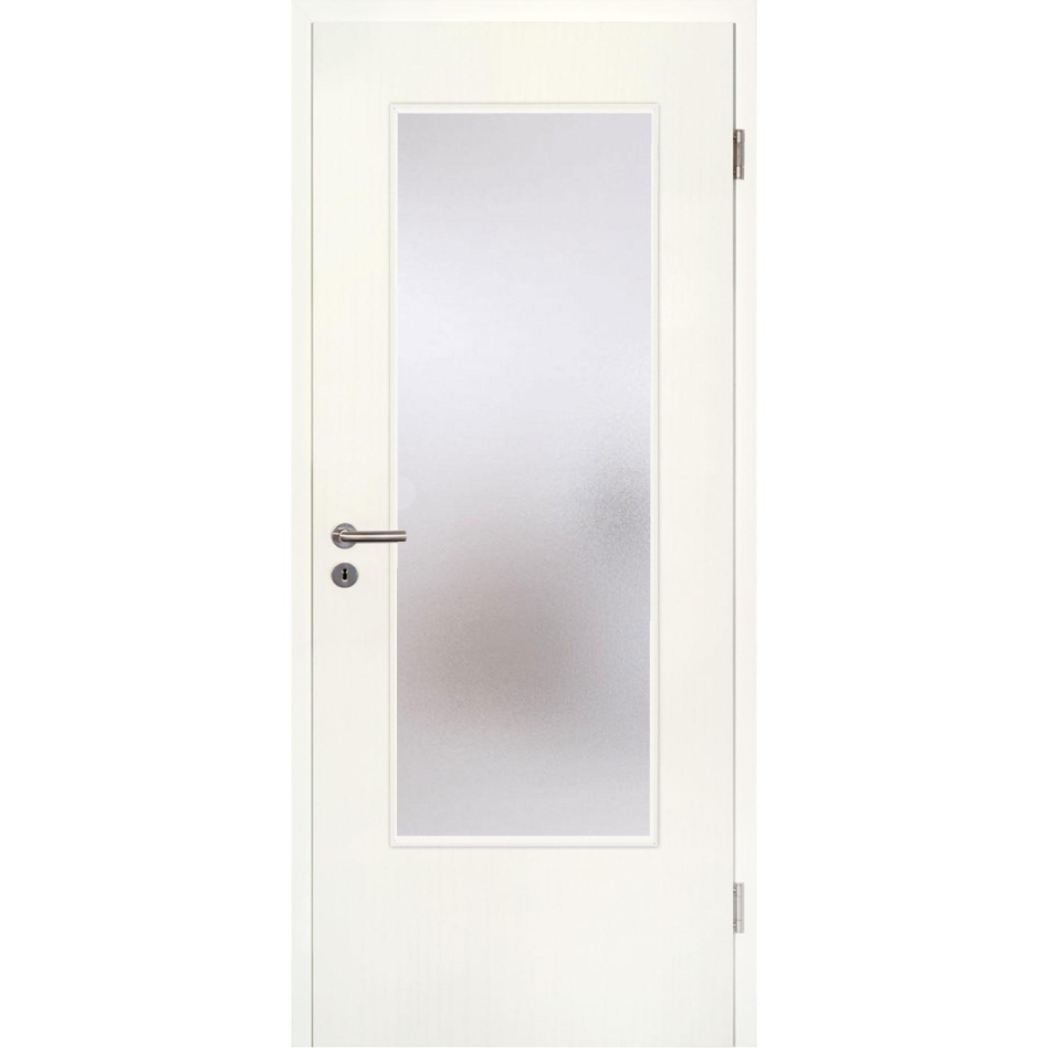 Kilsgaard Zimmertür mit Lichtausschnitt/Glas Esche weiß Lamikor Typ 43/LA Rundkante, DIN Rechts, 985x2110 mm,Chinchilla (ESG)