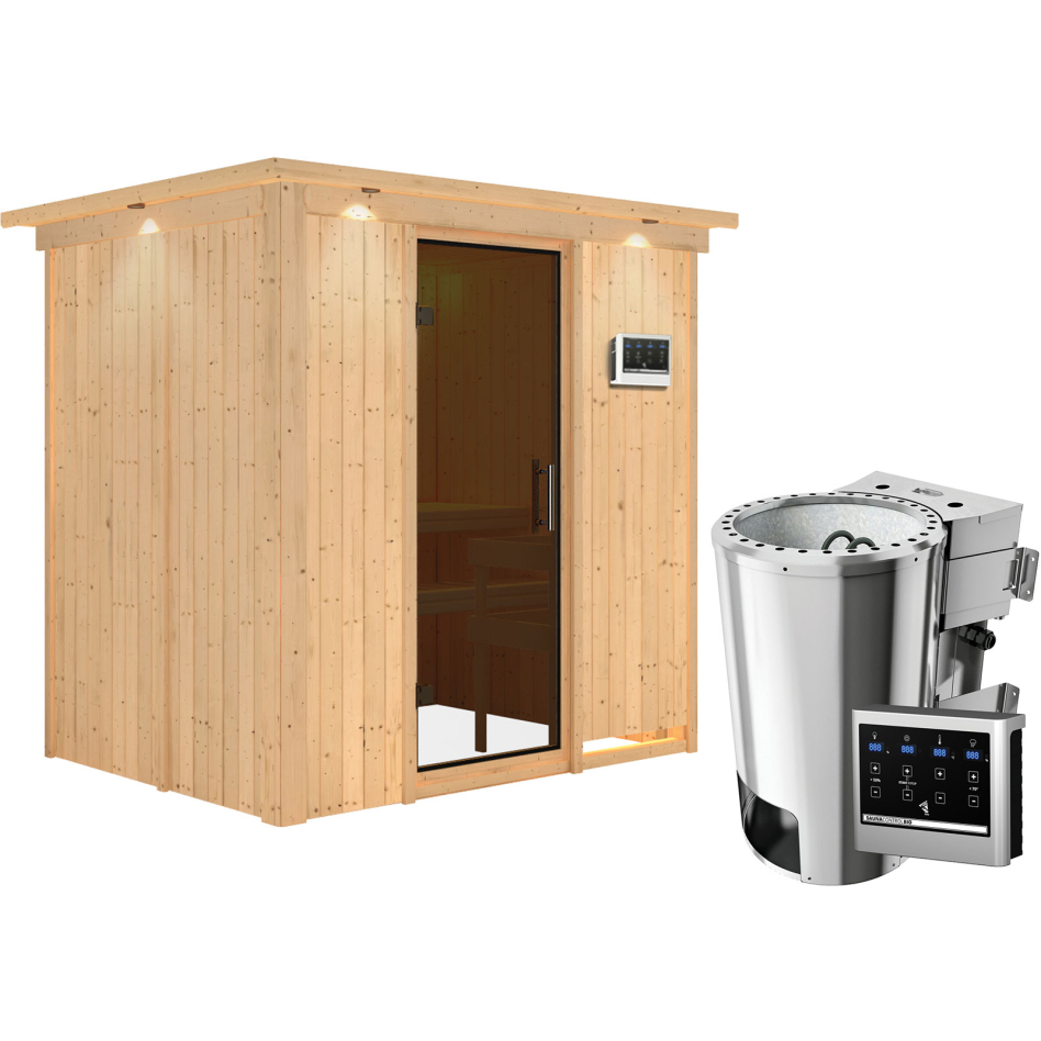 Karibu Sauna Fanja, Easy Bio 3,6 kW Ofen, avec costière de toiture,graphit,Porte tout verre