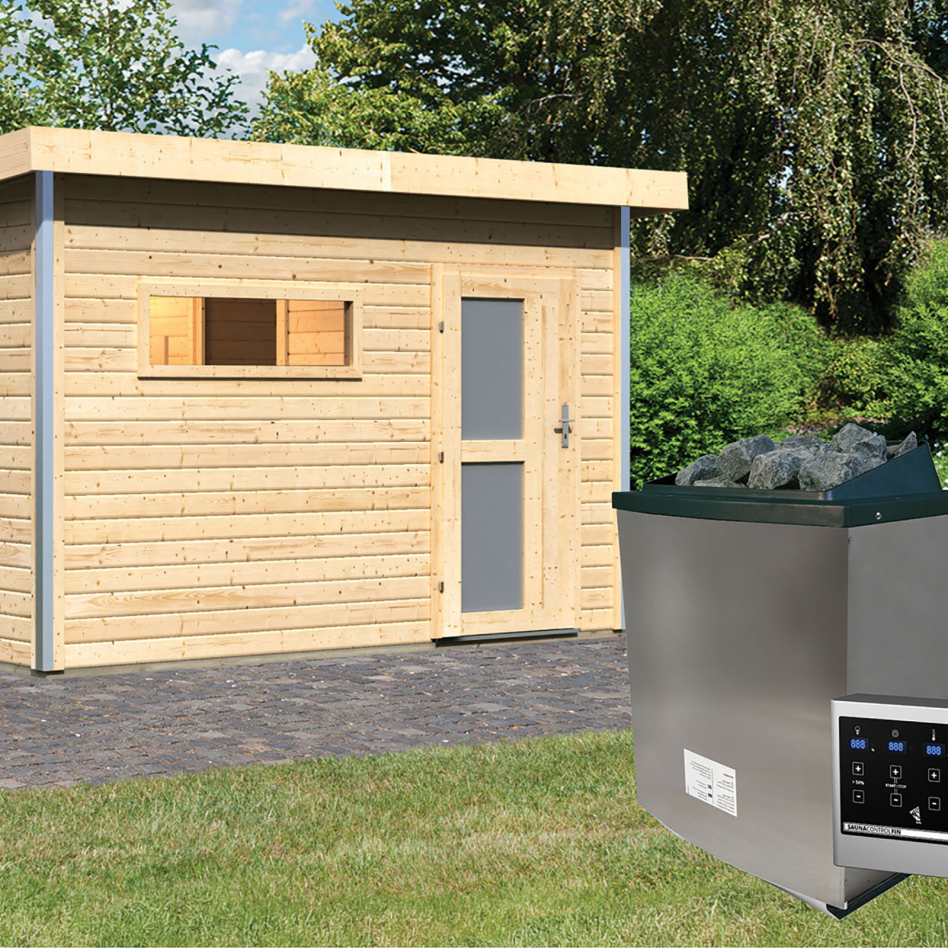 Maison de sauna Karibu Skrollan 2 Naturel, 9 kW cmd ext. Easy Finnisch, vitrage opaque