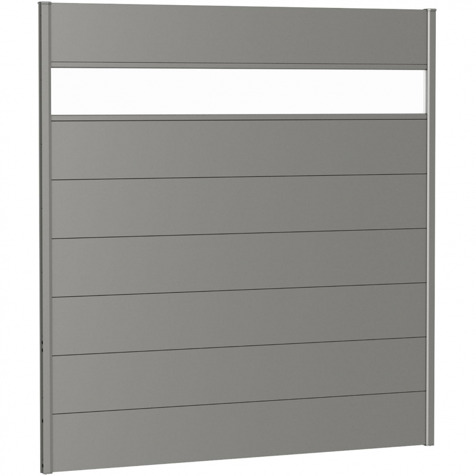 Biohort Sichtschutzzaun Wandpaneel mit Acrylglas quarzgrau-metallic Sichtschutz Steckzaun Lamellenzaun, 180x180 cm