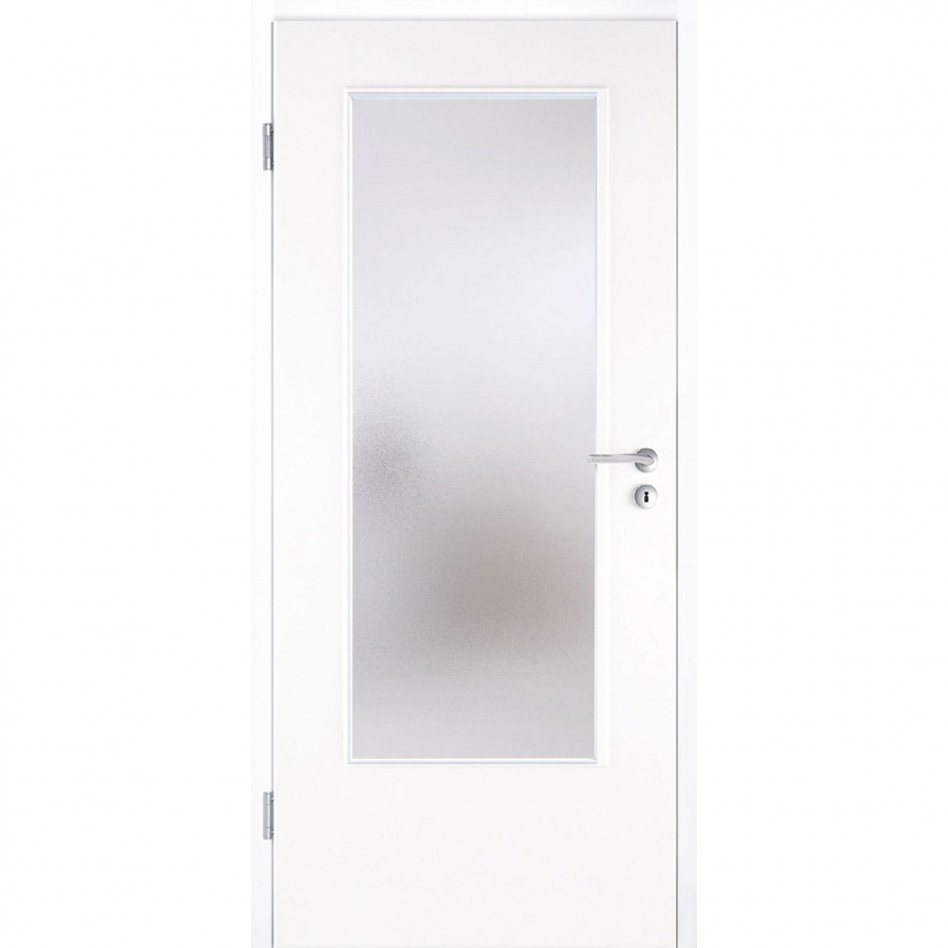 Kilsgaard Zimmertür mit Lichtausschnitt/Glas Weiß lackiert Lamikor Typ 43/LA Rundkante, DIN Links, 985x1985 mm,Chinchilla (ESG) Image