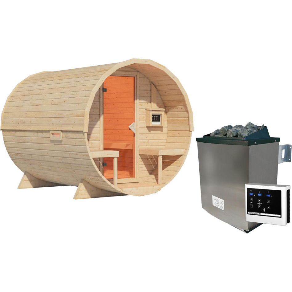 Karibu Fasssauna 2 naturbelassen, 9 kW ext. Steuerung Easy Finnisch