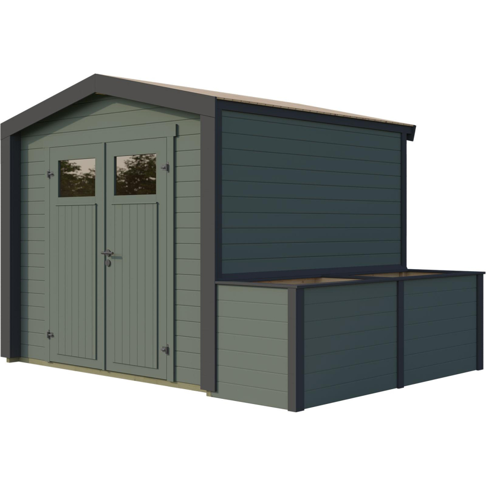 weka Gartenhaus Killarney Graugrün-Anthrazit inkl. Hochbeet, Nein, 1/4 verglast,250x250 cm