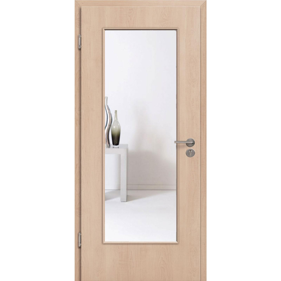 Kilsgaard Zimmertür mit Lichtausschnitt/Glas Nova Ahorn Lamikor Typ 43/LA Rundkante, DIN Links, 860x1985 mm,Klarglas (ESG)