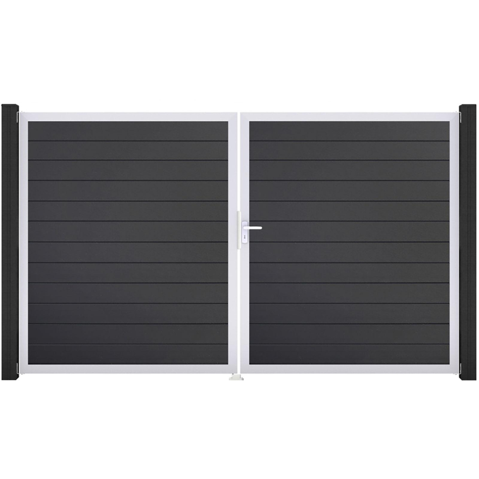 GroJa Doppeltor BasicLine schmal PVC-Steckzaun Anthrazit , DIN Rechts, Silber EV1