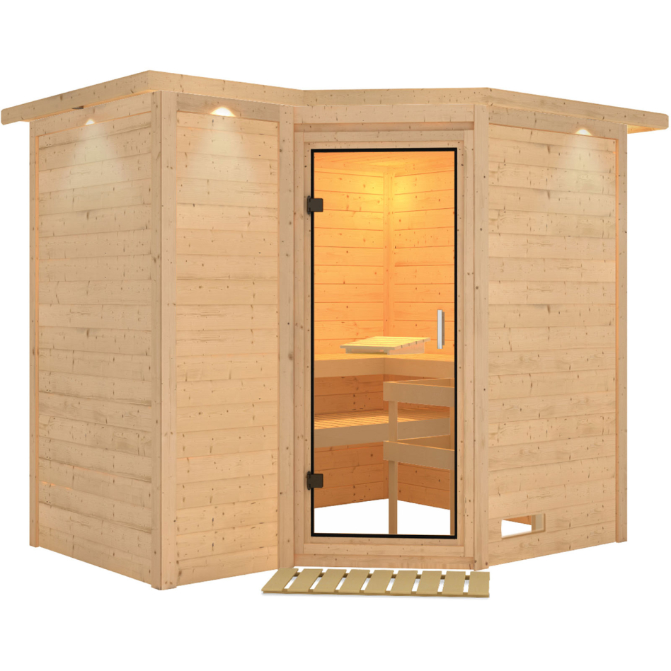 Karibu Sauna Sahib 2, sans poêle, avec costière de toiture,Porte tout verre,vitrage claire