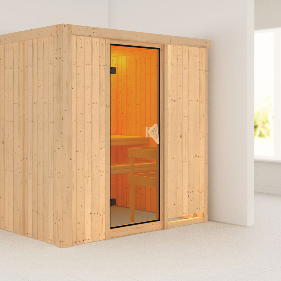 Karibu Sauna Fanja, sans poêle, bronzé,Porte tout verre,sans corniche
