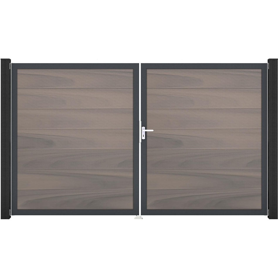 Portail double GroJa Solid Grande à lames emboîtables, bi-color co-extrudé, DIN gauche, anthracite DB 703