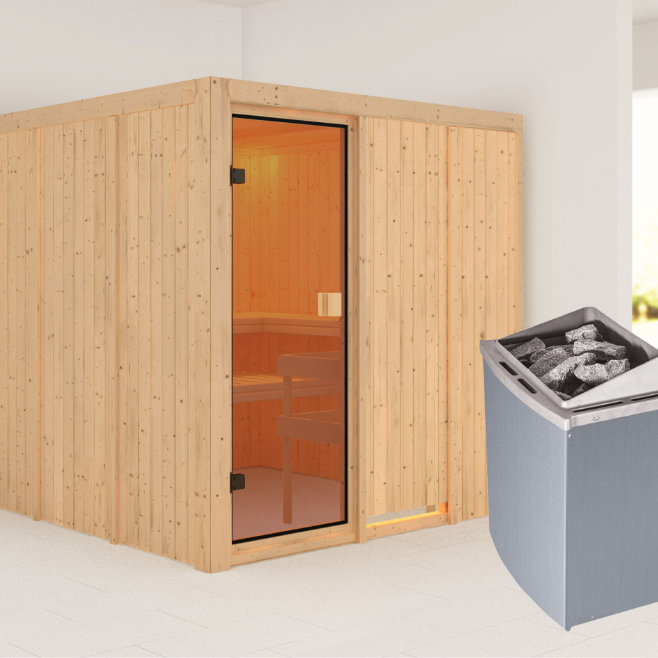 Sauna Karibu Woodfeeling Oulu, 9 kW cmd intégrée