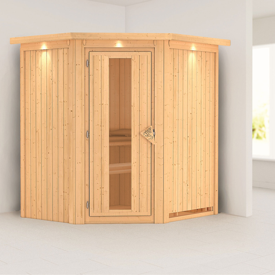 Karibu Sauna Tonja, sans poêle, avec costière de toiture,Porte en bois avec vitrage isolant,vitrage claire