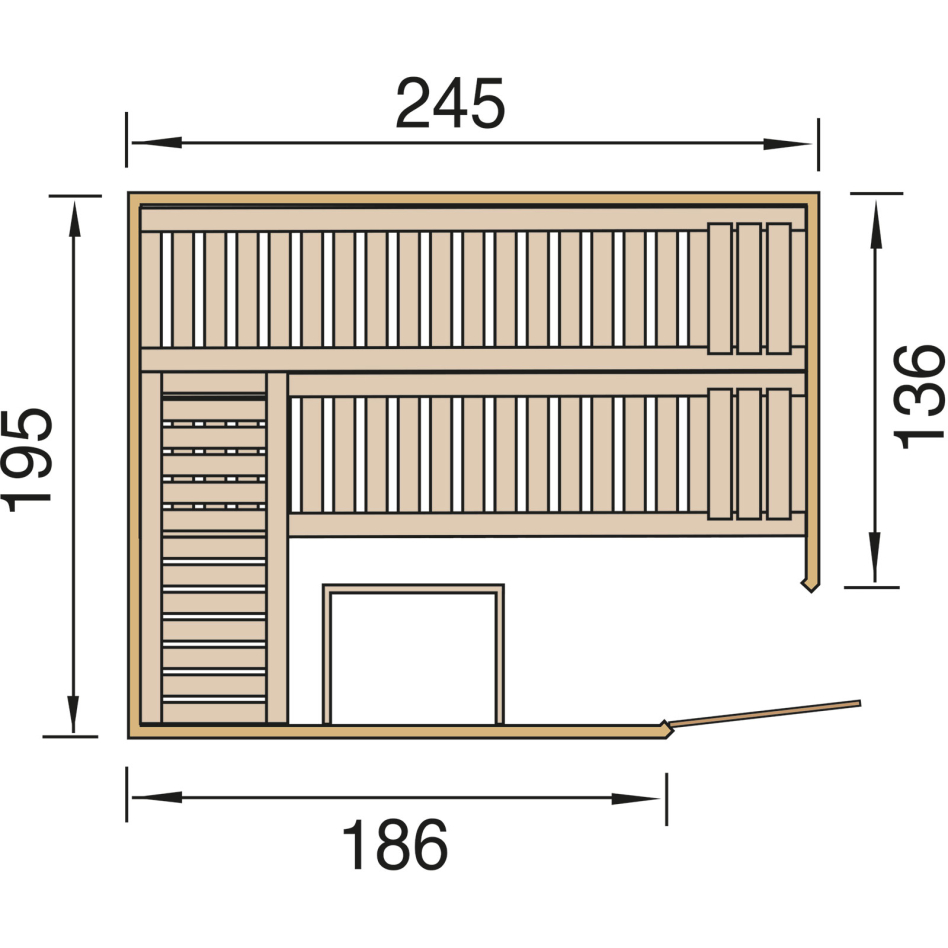 Weka Design-Sauna 'Kemi' 245 x 195 cm mit Glastür
