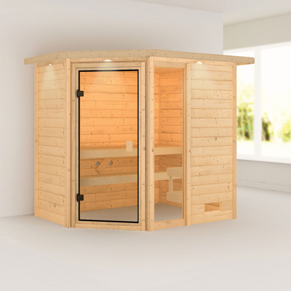 Sauna Karibu Woodfeeling Jada, sans poêle, avec costière de toiture