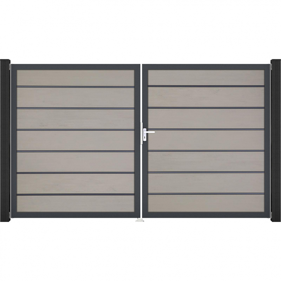 GroJa Doppeltor Solid Grande Premium Steckzaun Bi-Color Sand , DIN Rechts, Anthrazit DB 703