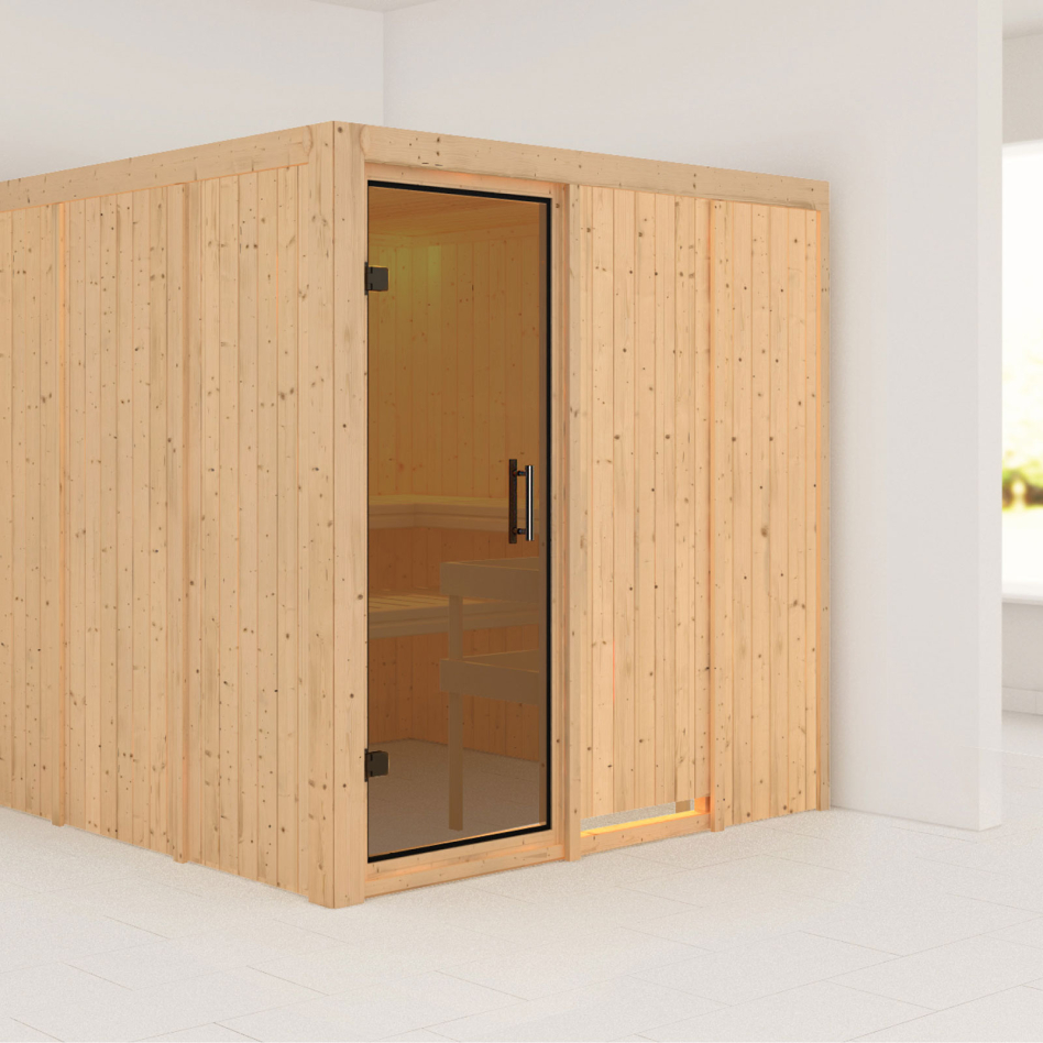 Karibu Sauna Rodin, sans poêle, graphit,Porte tout verre,sans corniche