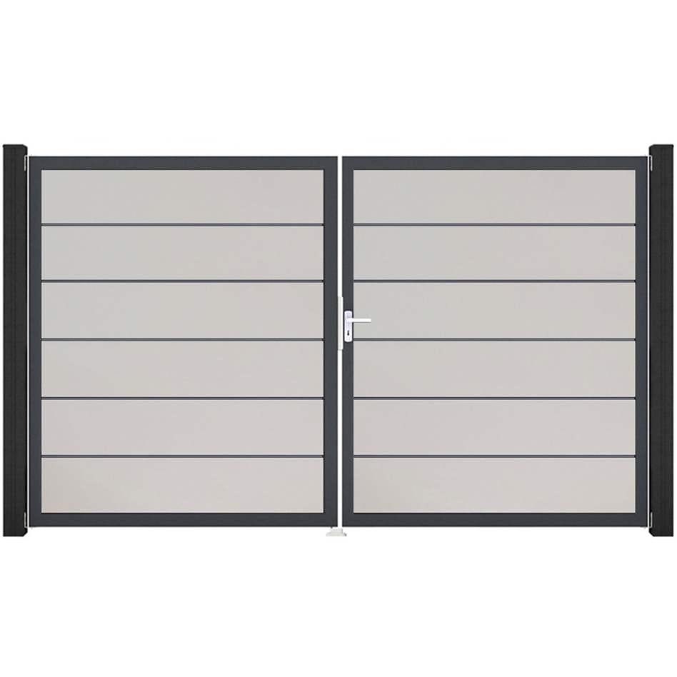 GroJa Doppeltor BasicLine Premium PVC-Steckzaun Weiß , DIN Rechts, Anthrazit DB 703