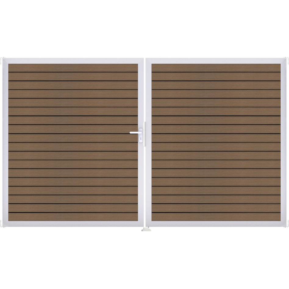 GroJa Doppeltor Solid Rhombus BPC-Steckzaun Teak co-extrudiert, DIN Links, Silber EV1