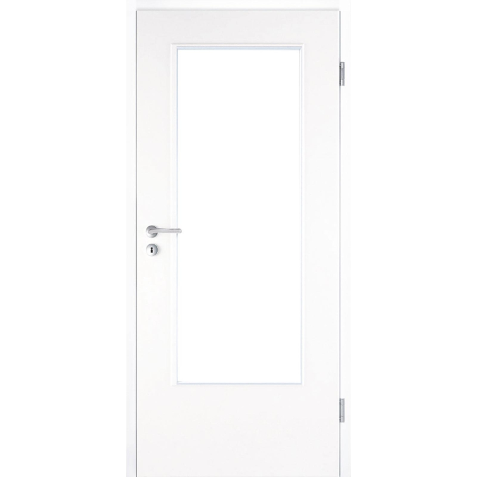 Kilsgaard Zimmertür mit Lichtausschnitt/Glas Weiß lackiert Lamikor Typ 43/LA Rundkante, DIN Rechts, 735x2110 mm,ohne Verglasung