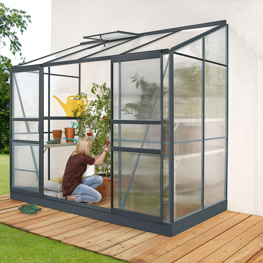 Vitavia Anlehngewächshaus Styx Tomatenhaus Schwarz, 4 mm, 132x255x182 cm (LxBxH),HKP (Hohlkammerplatten)