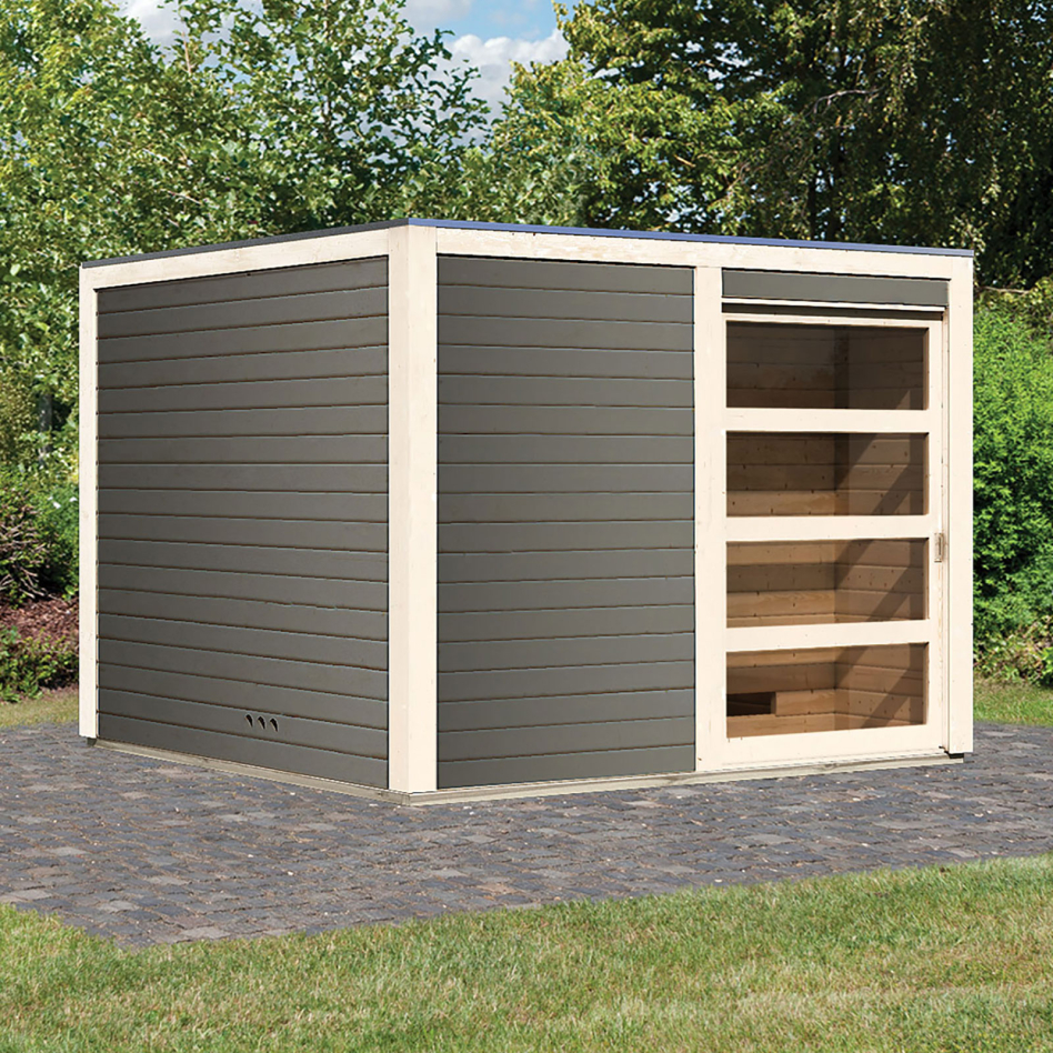 Maison de sauna en bois Karibu Cuben gris terre, sans poêle