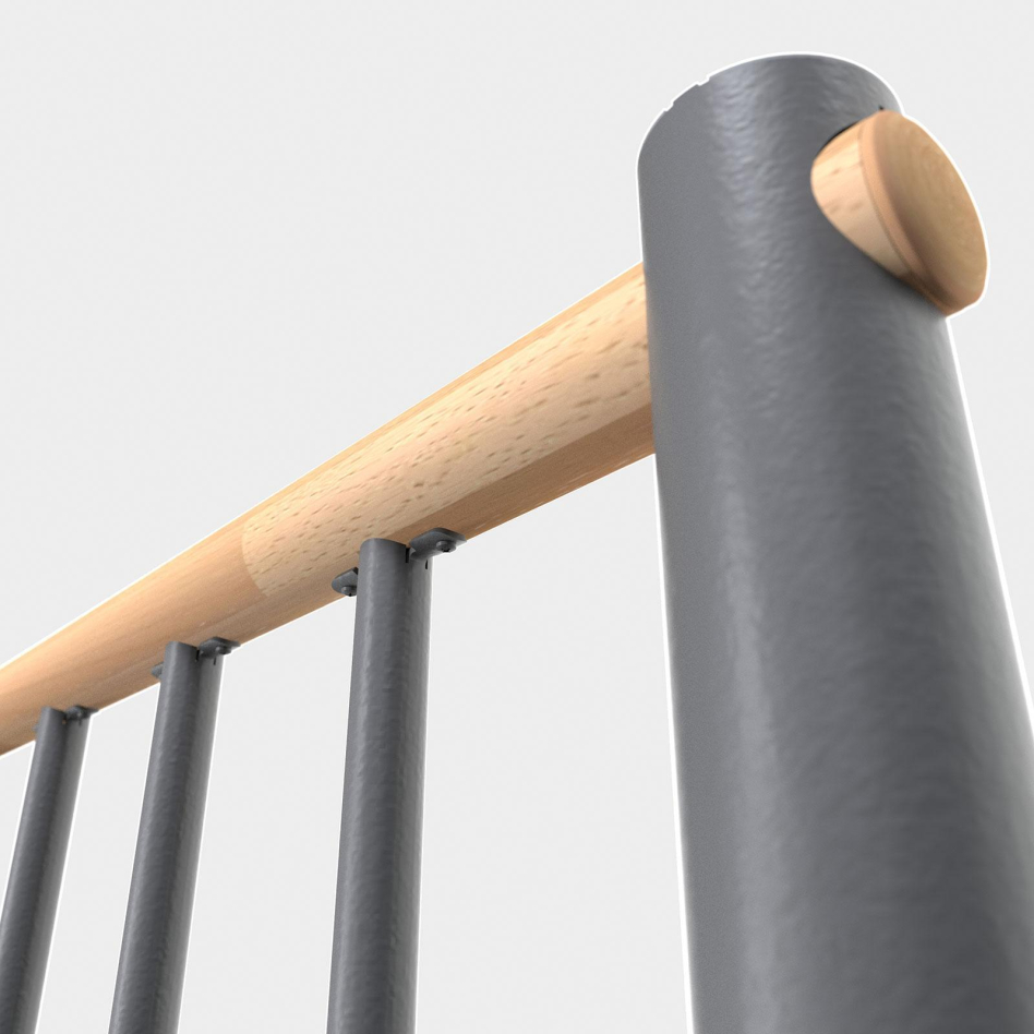 Minka balustrade grise avec barres verticales et main courante bois droit, laqué, Hêtre