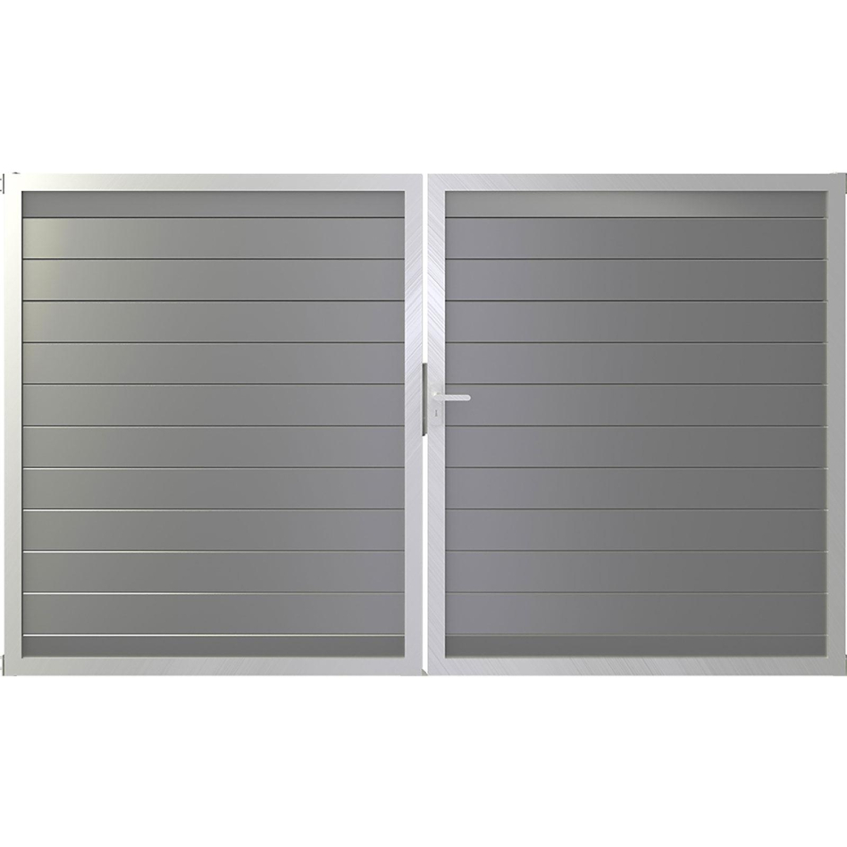Portail double GroJa Lumino aluminium pour clôture à lames emboîtables, couleur gris argent, DIN gauche, argent EV1