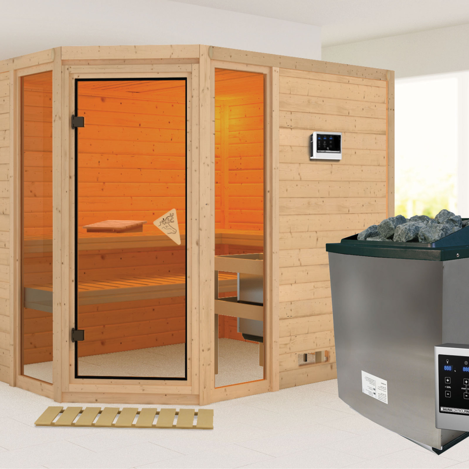 Karibu Sauna Sinai 3, 9 kW cmd ext. Easy Finnisch, sans corniche