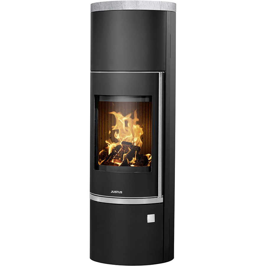 Justus Kaminofen Faro W+ 2.0 mit Speicherstein, Speckstein, Schwarz,Stahl