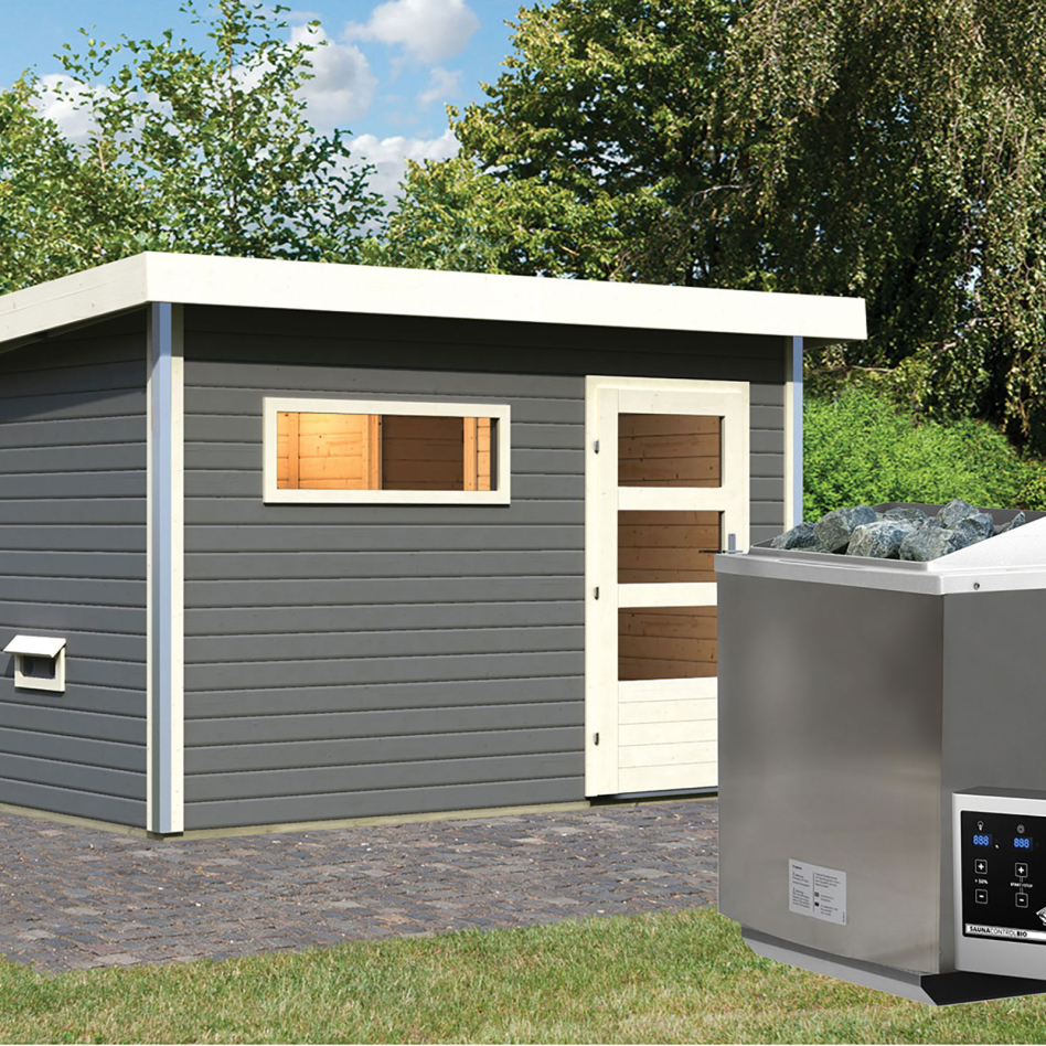 Maison de sauna Karibu Skrollan 1 Terragrau, 9 kW cmd ext. Easy Bio