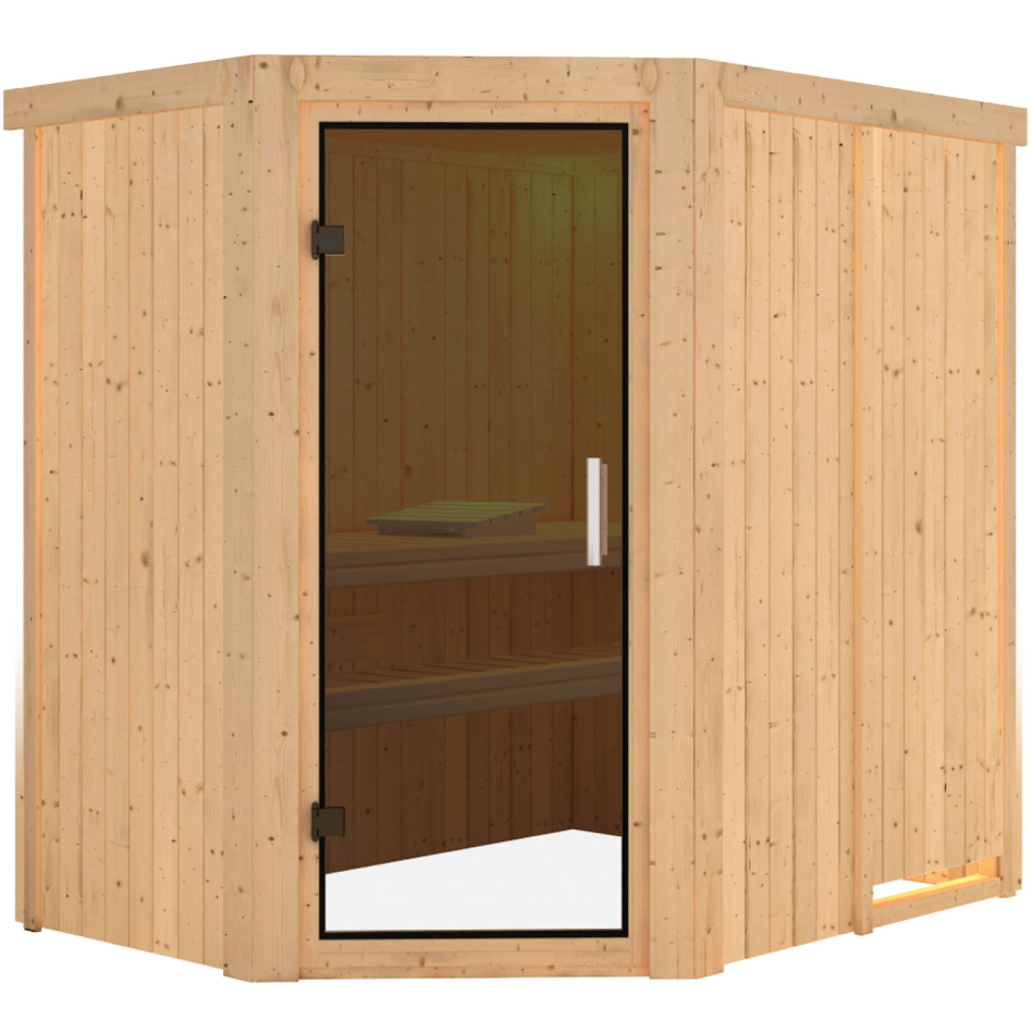 Sauna Karibu Saja, sans poêle, graphit,Porte tout verre,sans corniche