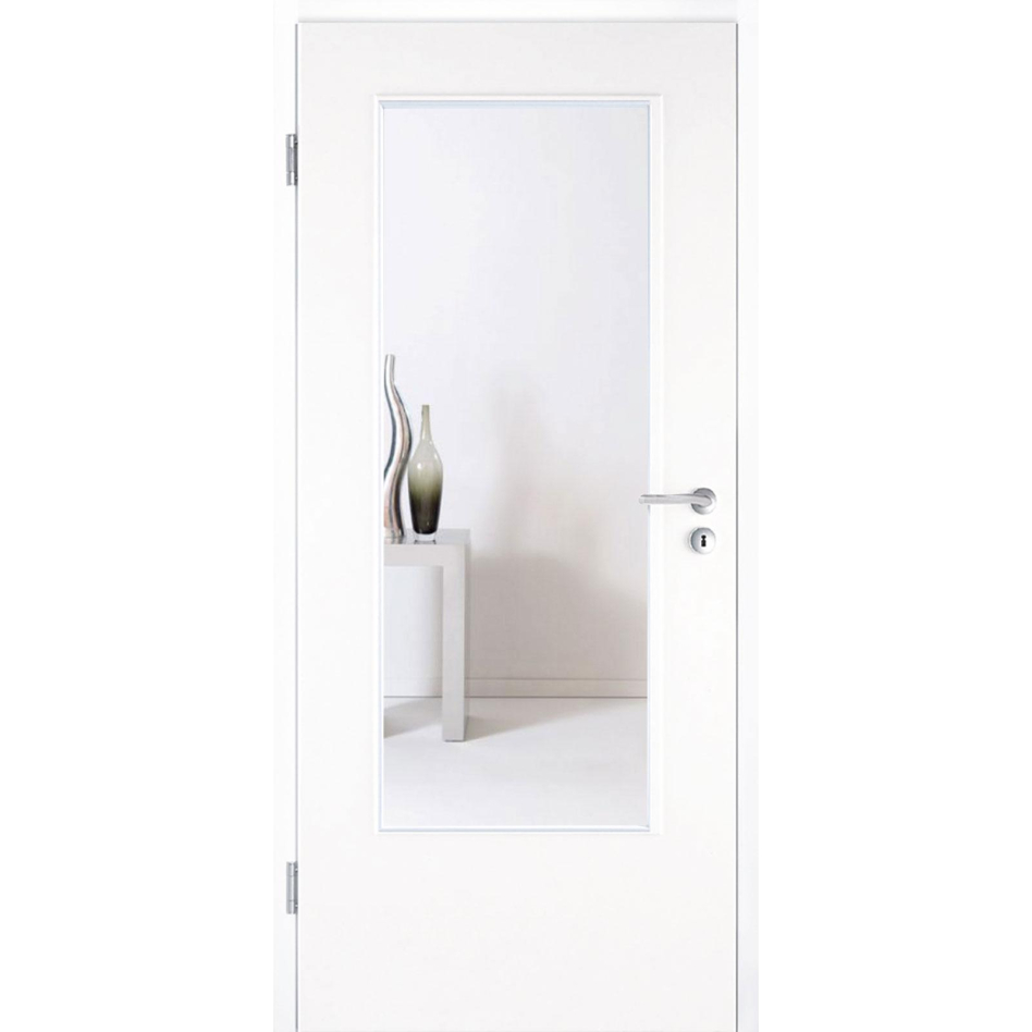 Kilsgaard Zimmertür mit Lichtausschnitt/Glas Weiß lackiert Lamikor Typ 43/LA Rundkante, DIN Links, 860x2110 mm,Klarglas (ESG)