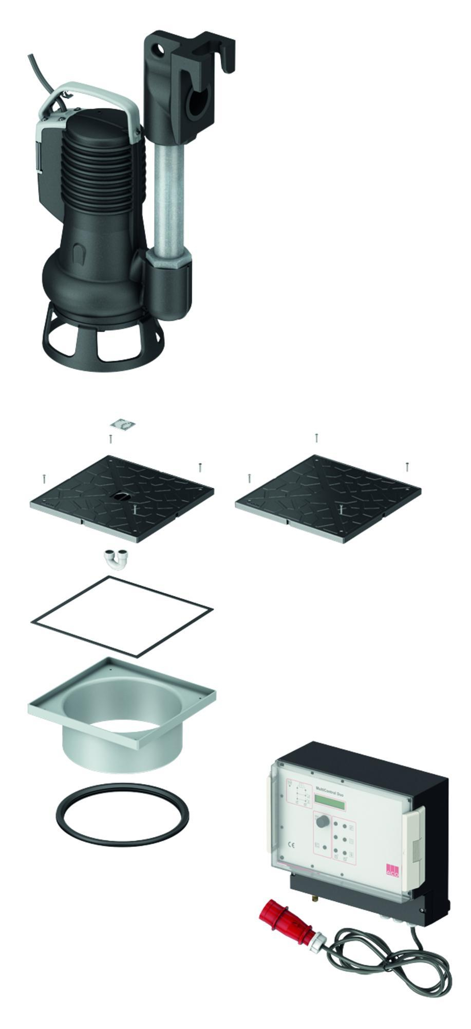 ACO Muli-Flex Pumpenset , Für fäk.fr. Abwasser, Duo - 2 x Tauchpumpe,mit Ablauf,Unterflur