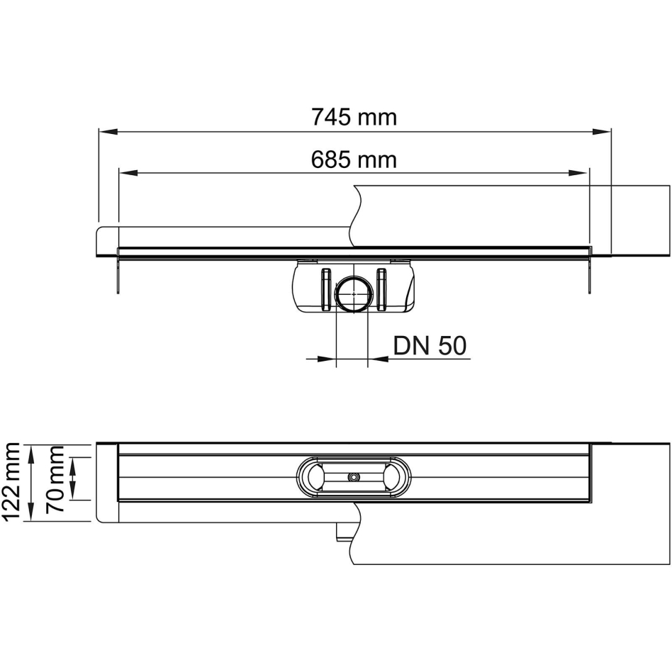 Caniveau de siphon ACO ShowerDrain C drainge de douche à l'italiènne, 80-128 mm, 685 mm,Aufkantung hinten