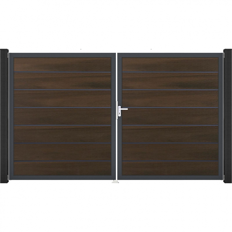 GroJa Doppeltor Solid Grande Premium Steckzaun Walnuss co-extrudiert, DIN Links, Anthrazit DB 703