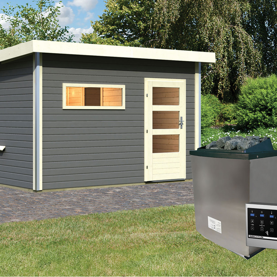 Maison de sauna Karibu Skrollan 3 Terragrau, 9 kW cmd ext. Easy Finnisch