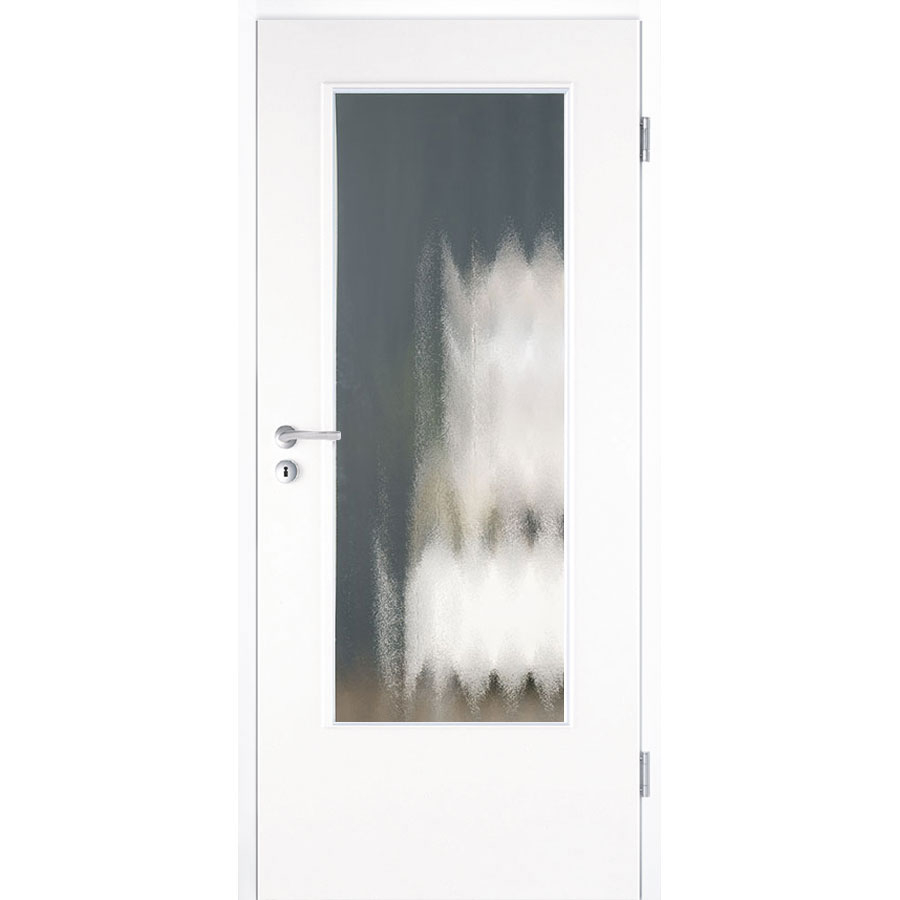 Kilsgaard Zimmertür mit Glas weiß Typ 42/LA lackiert Zimmertür hell ähnlich RAL 9010, DIN Rechts, 860x2110 mm,Chinchilla (ESG),runde Kante Image