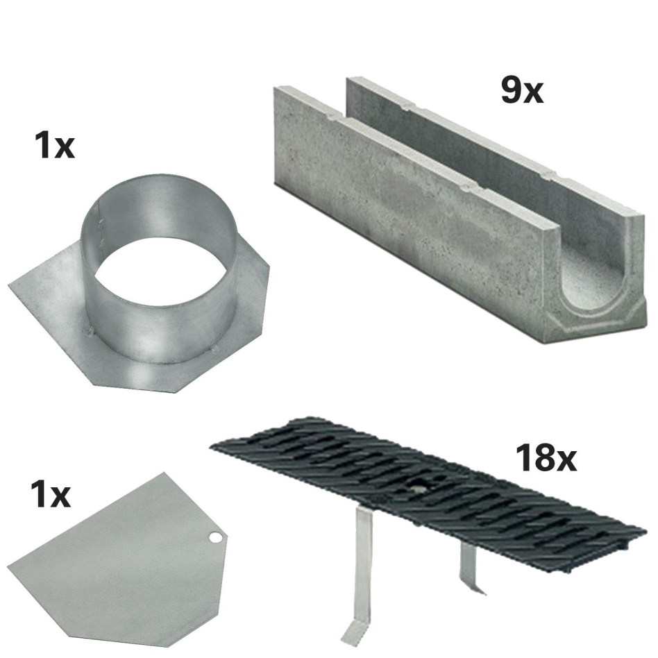 BIRCO Plus Komplett Set, 9 m, Ablauf,C 250 (25 to),mit Gussrost,mit Innengefälle